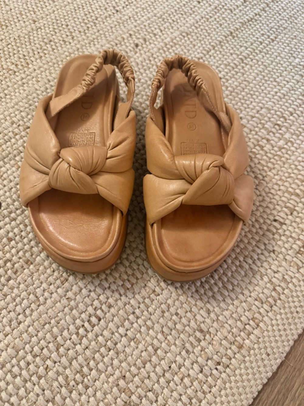 Leather Knot Slingback Sandals - Tan